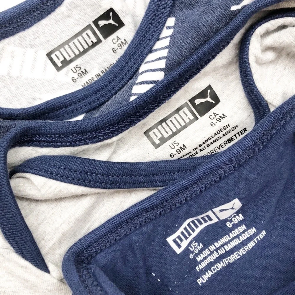 Puma logo 3 pack baby bodysuits